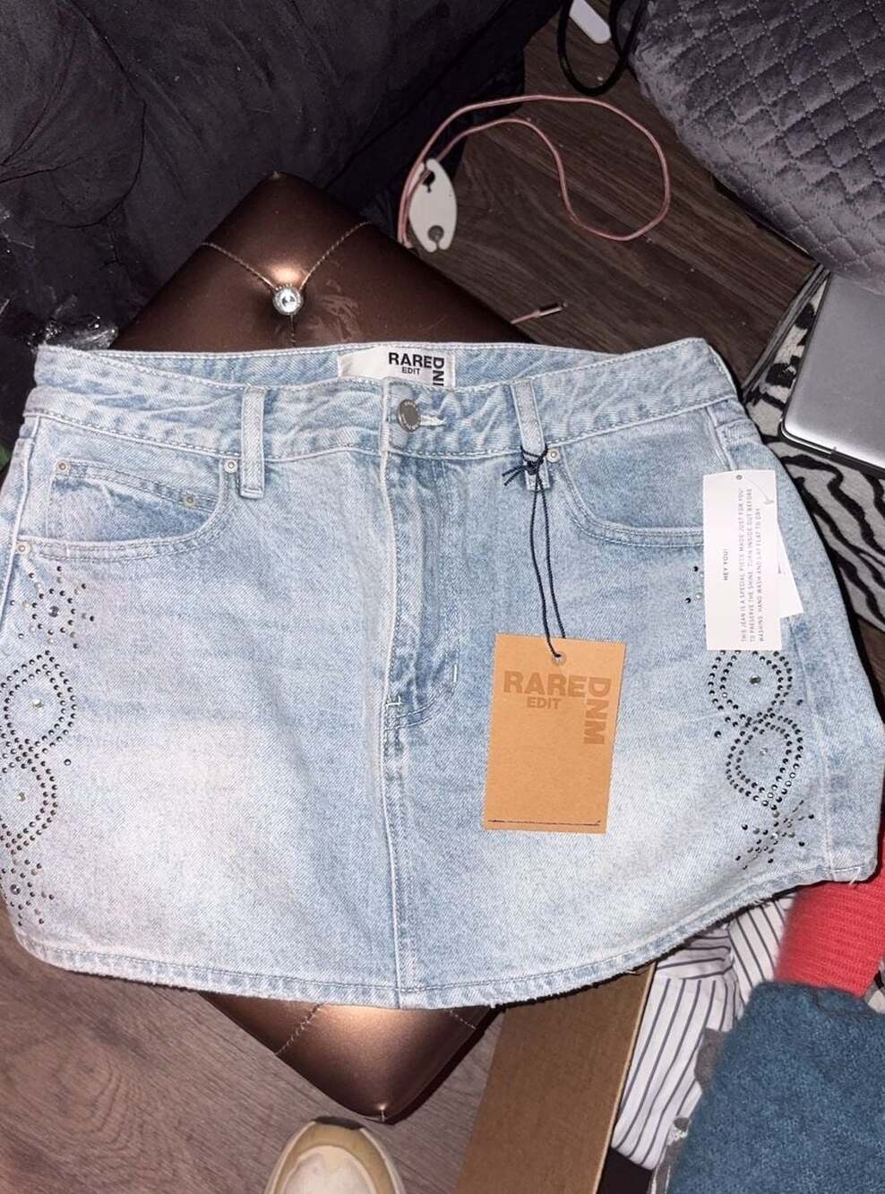 Rare Edit DNM Light Wash Studded Denim Skirt Size 28